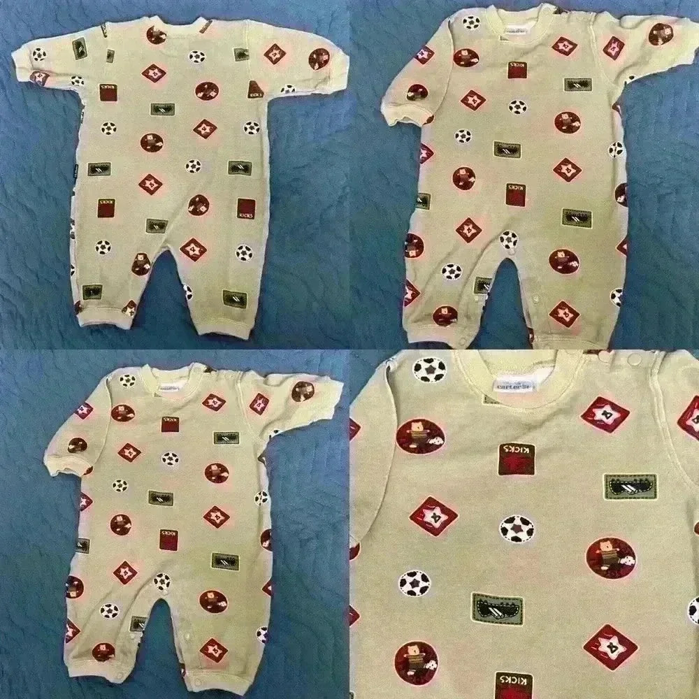 Vintage 100% cotton baby boy Carters sports tan soccer bodysuit romper no flaws
